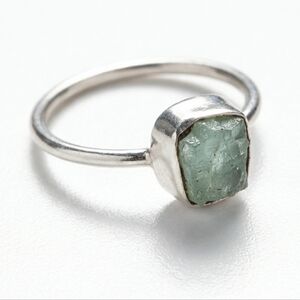 Raw Aquamarine Sterling Silver Minimalist Stacker Ring - Size 5